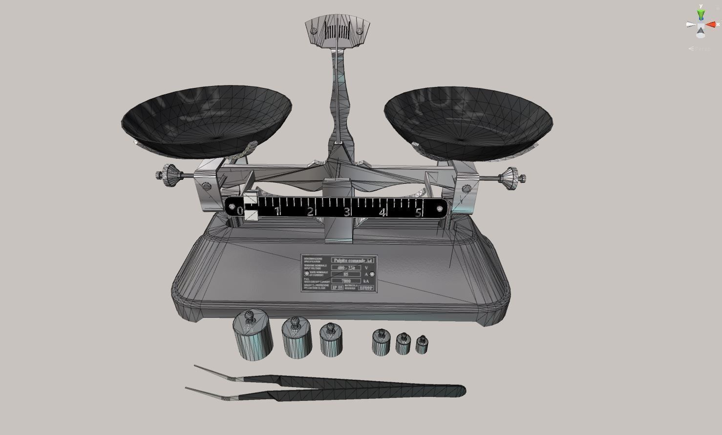 balance medical scale with two bowls and tools Low-poly 3D model_2