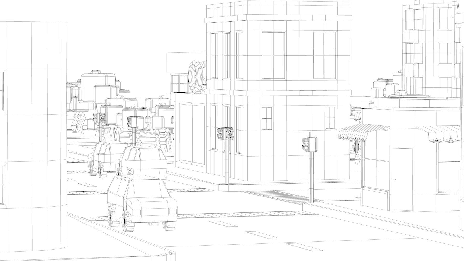 Low Poly City with buildings and trees Low-poly 3D model_23