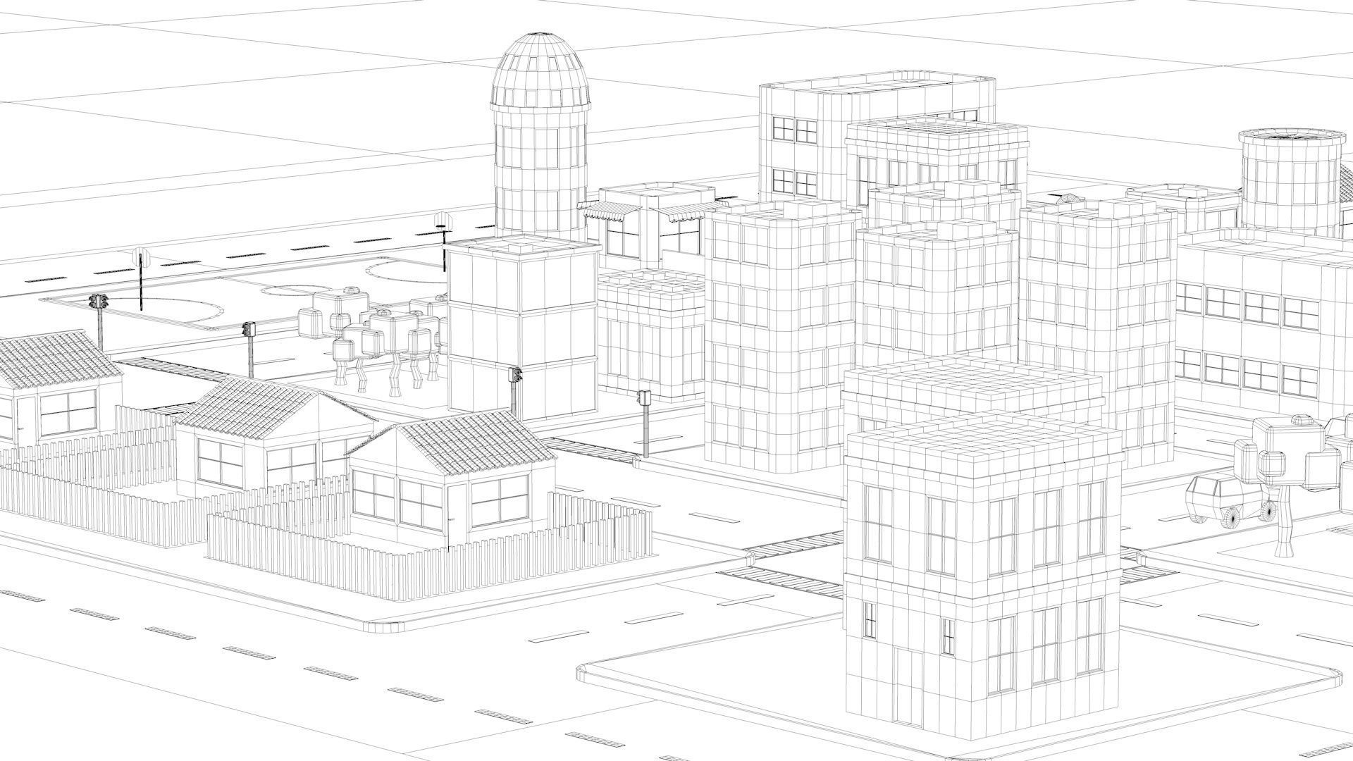 Low Poly City with buildings and trees Low-poly 3D model_19