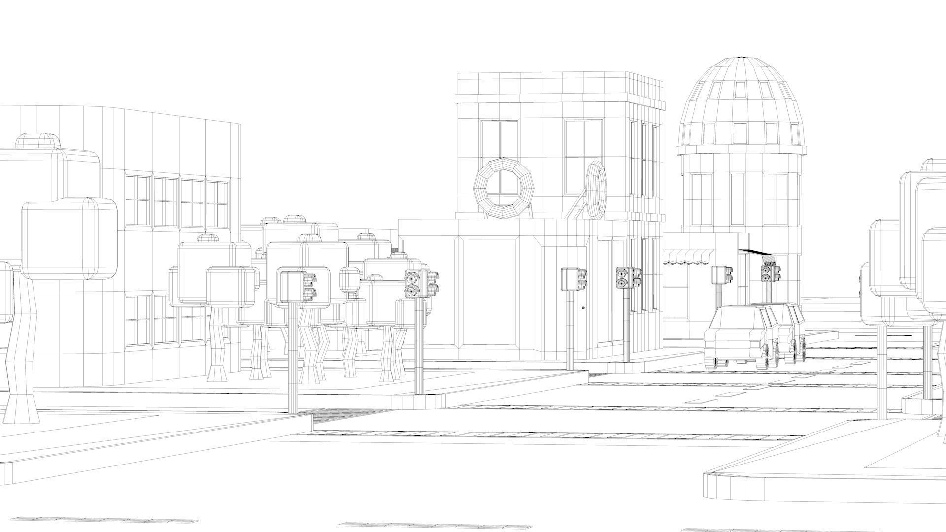 Low Poly City with buildings and trees Low-poly 3D model_25