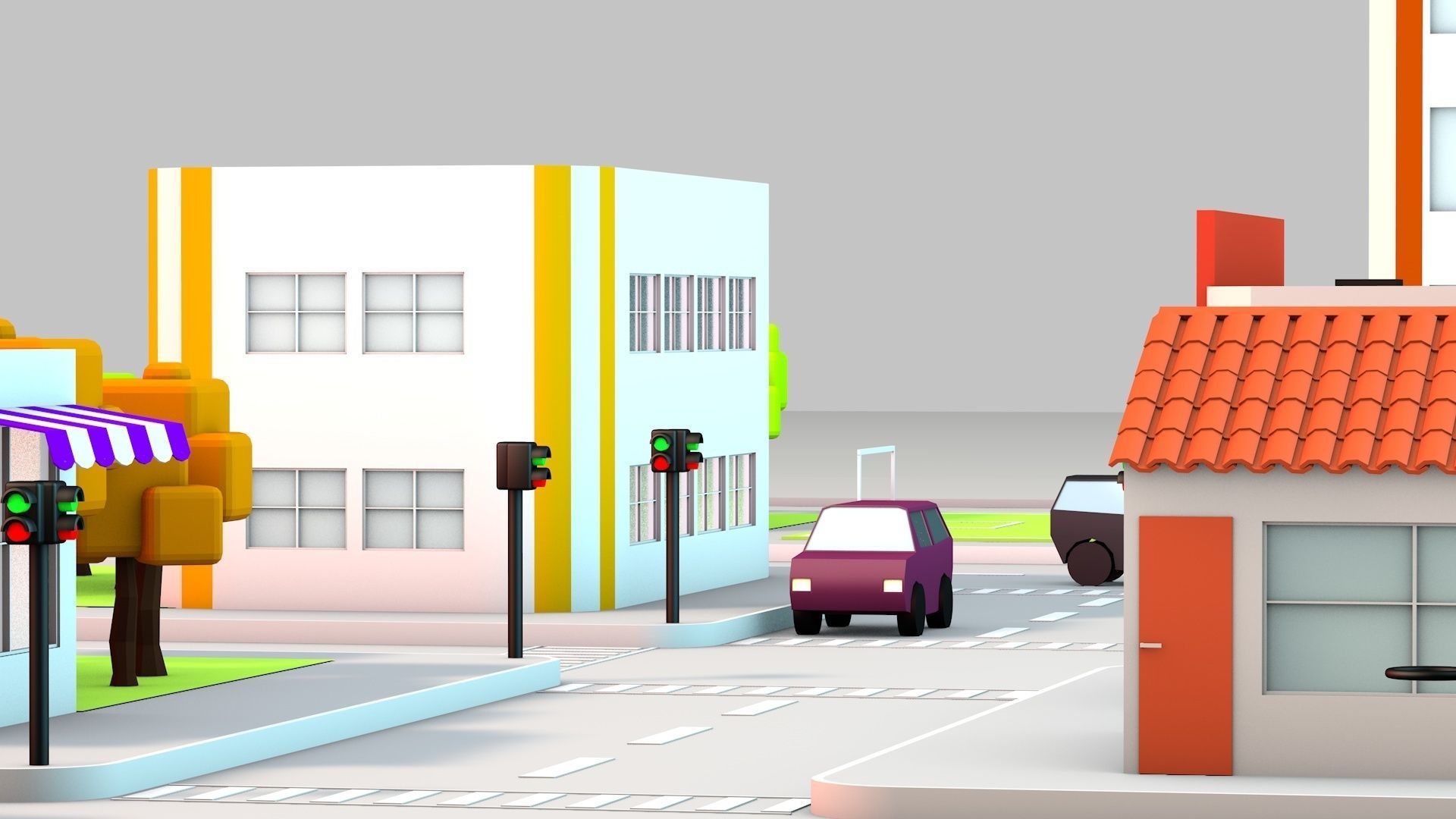 Low Poly City with buildings and trees Low-poly 3D model_11