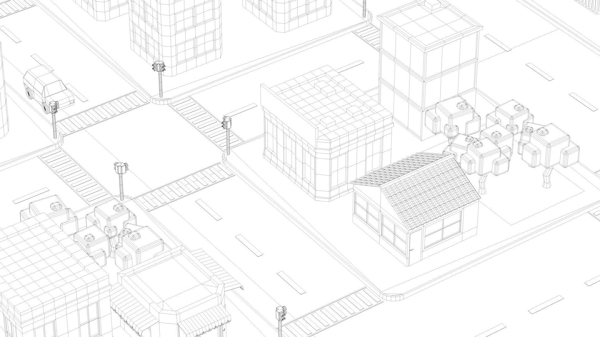 Low Poly City with buildings and trees Low-poly 3D model_13