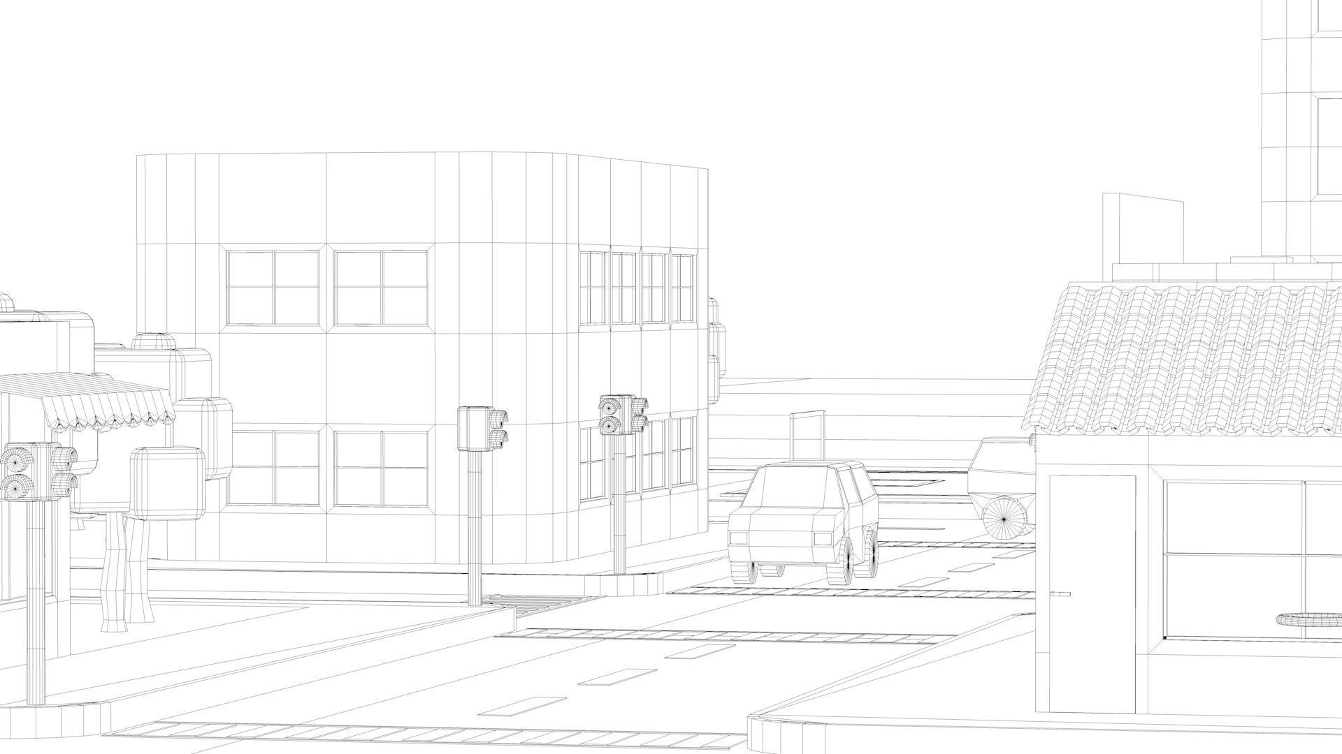 Low Poly City with buildings and trees Low-poly 3D model_24