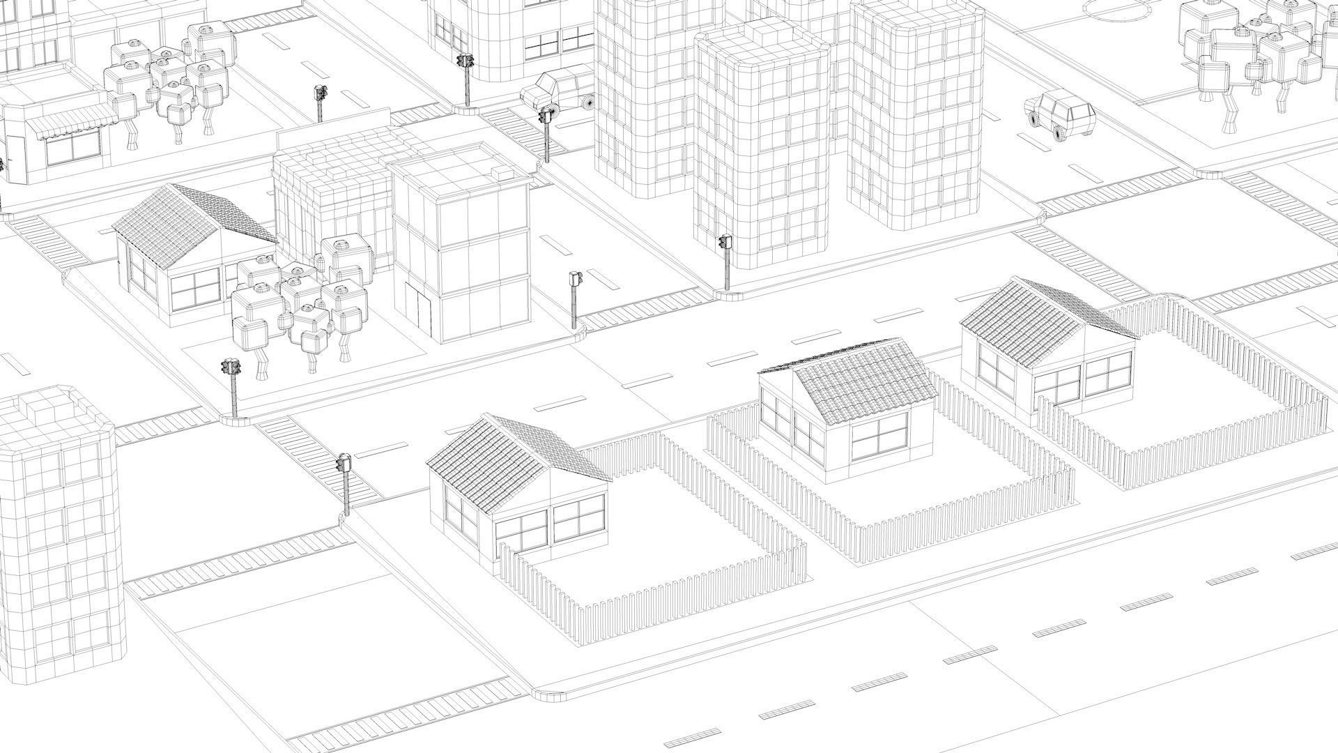 Low Poly City with buildings and trees Low-poly 3D model_20