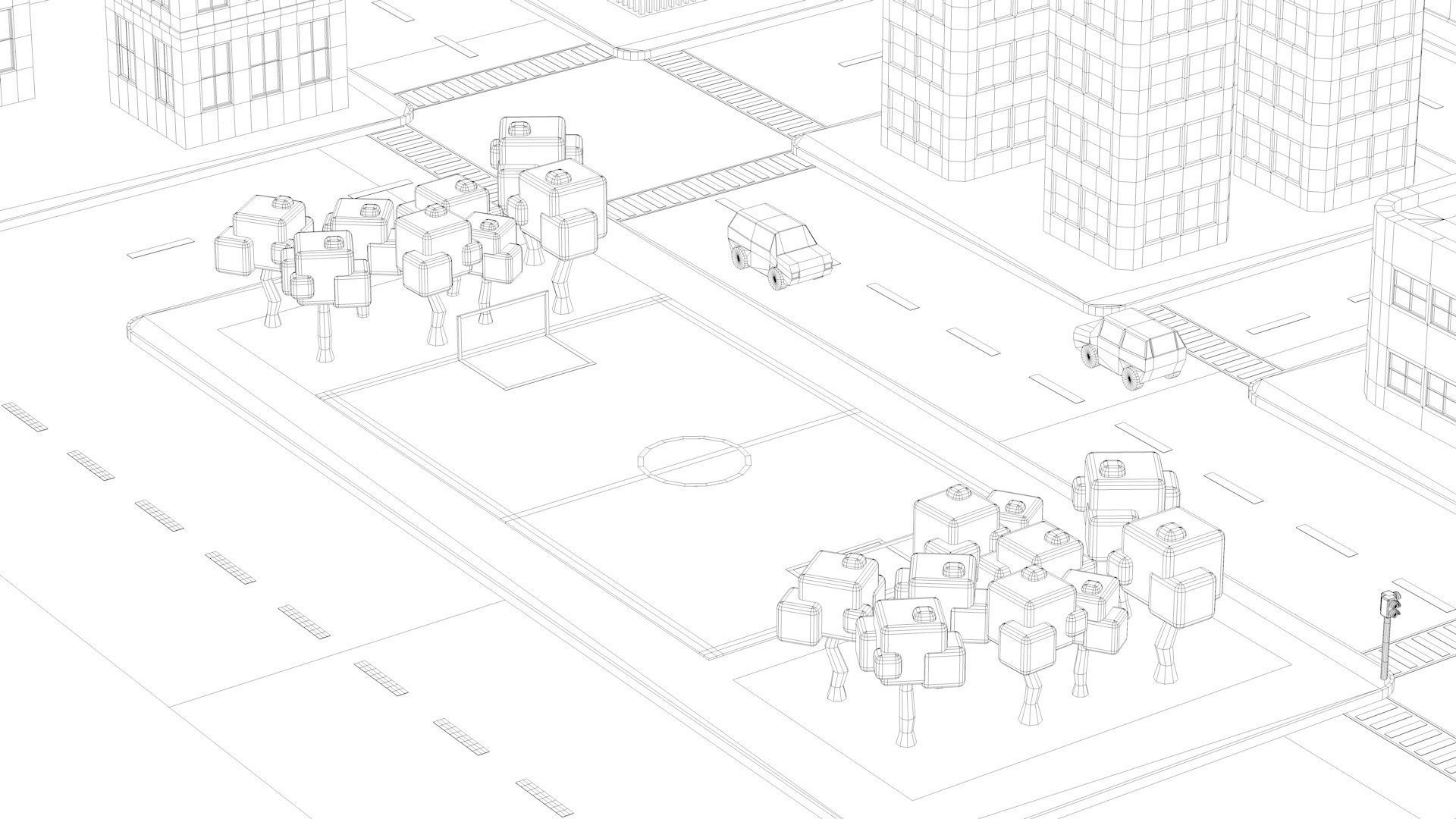 Low Poly City with buildings and trees Low-poly 3D model_18