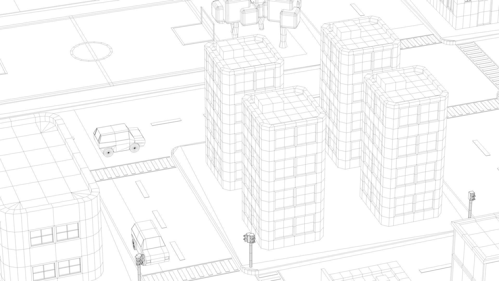 Low Poly City with buildings and trees Low-poly 3D model_17