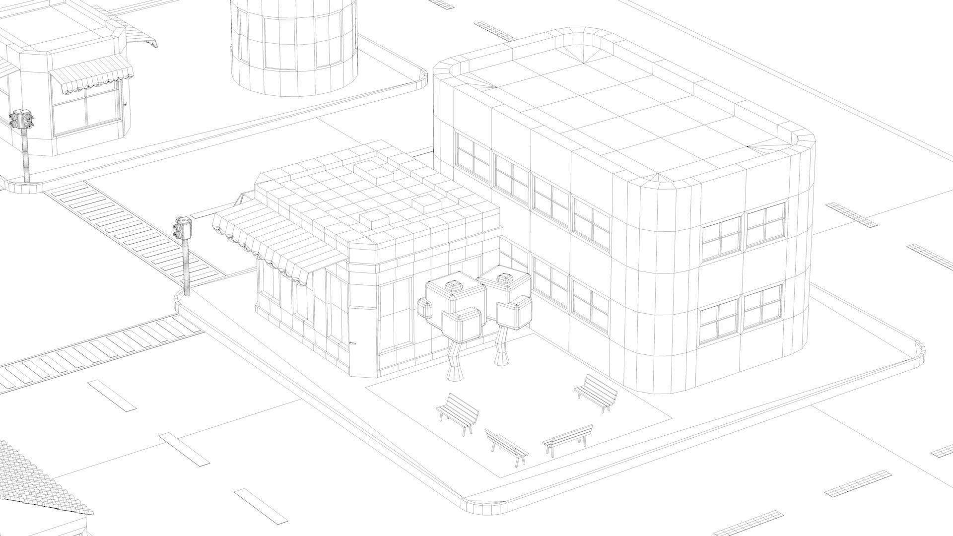 Low Poly City with buildings and trees Low-poly 3D model_15