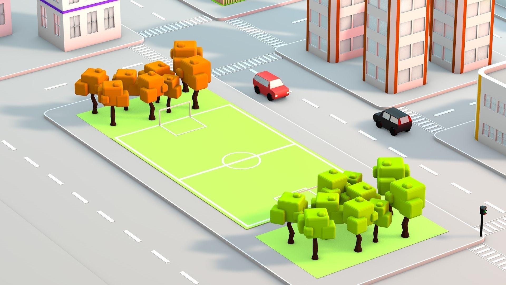 Low Poly City with buildings and trees Low-poly 3D model_5