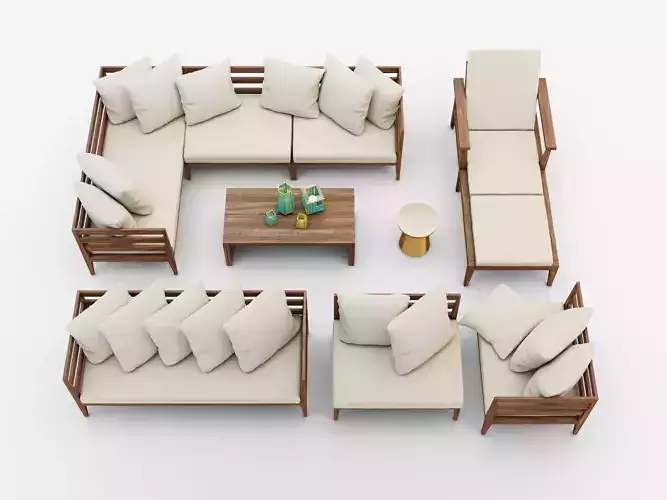 WEST ELM JARDINE OUTDOOR FURNITURE SET 3D model WEST ELM JARDINE OUTDOOR FURNITURE SET 3D model
