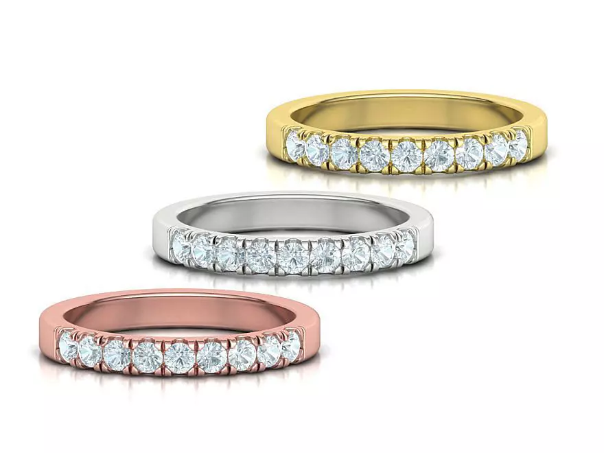 Band Ring French Cut Pave setting 9 stone design 3dmodel 3D print model_0