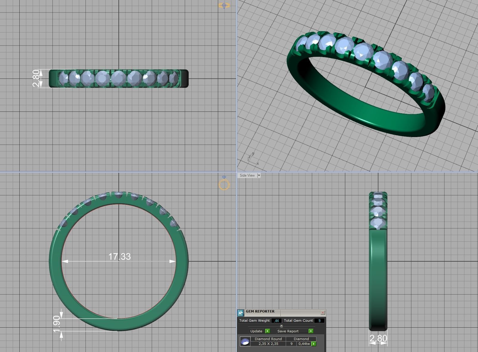 Band Ring French Cut Pave setting 9 stone design 3dmodel 3D print model_13