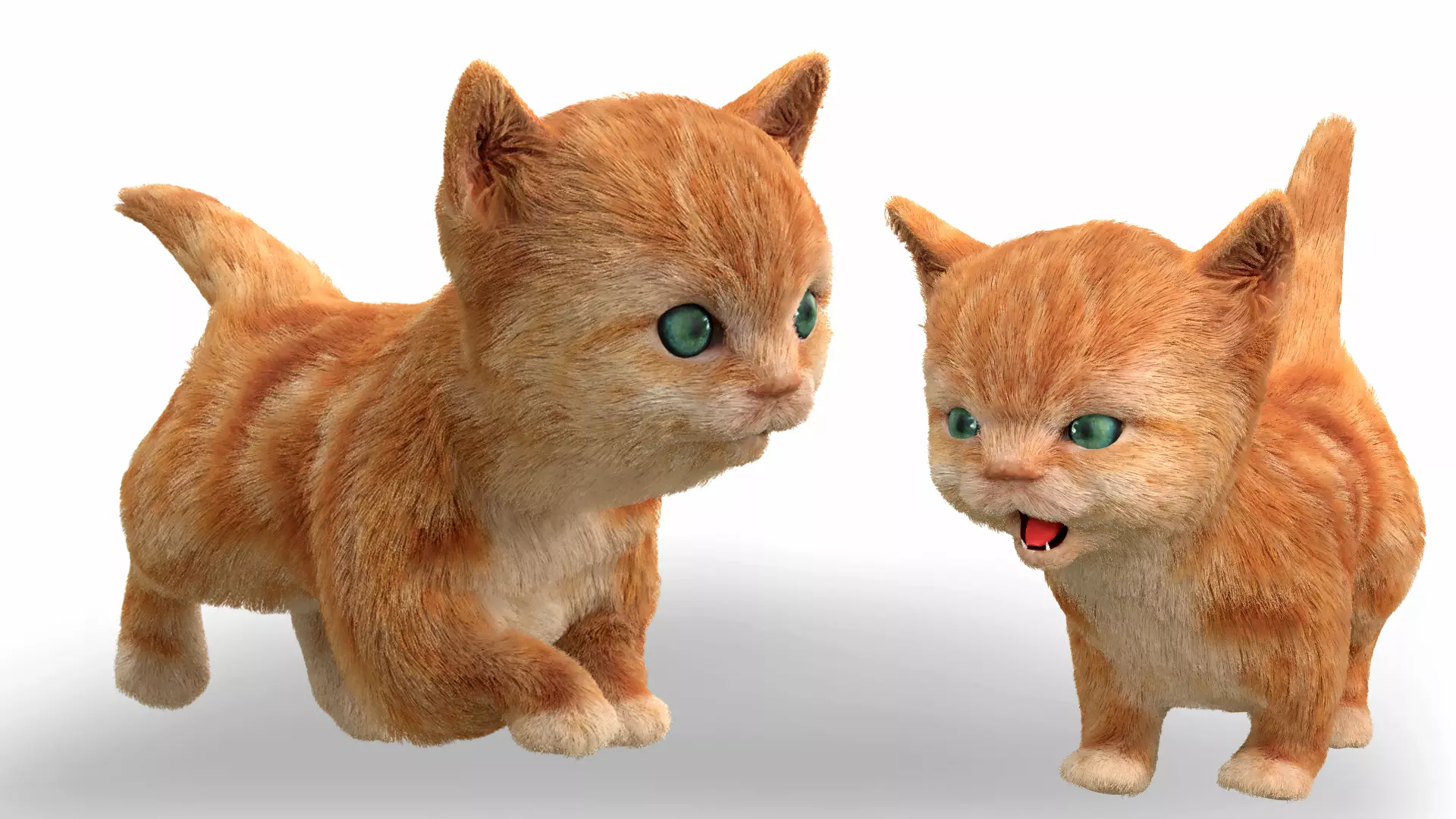 Fur Cute Cat kitten yellow animated Low-poly 3D model