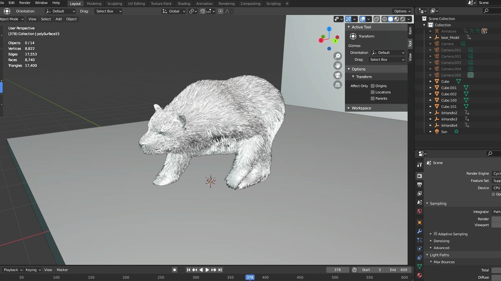 Fur Black Bear animated Low-poly 3D model_11