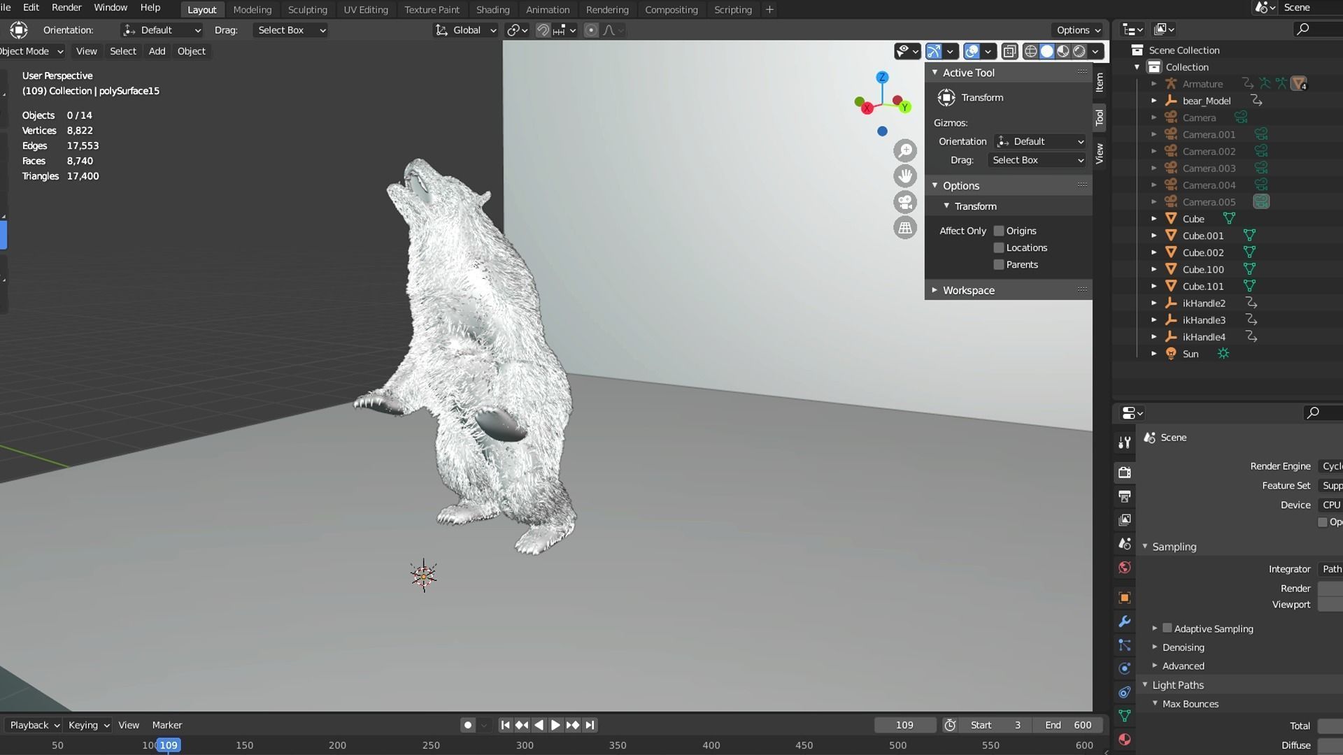 Fur Black Bear animated Low-poly 3D model_13