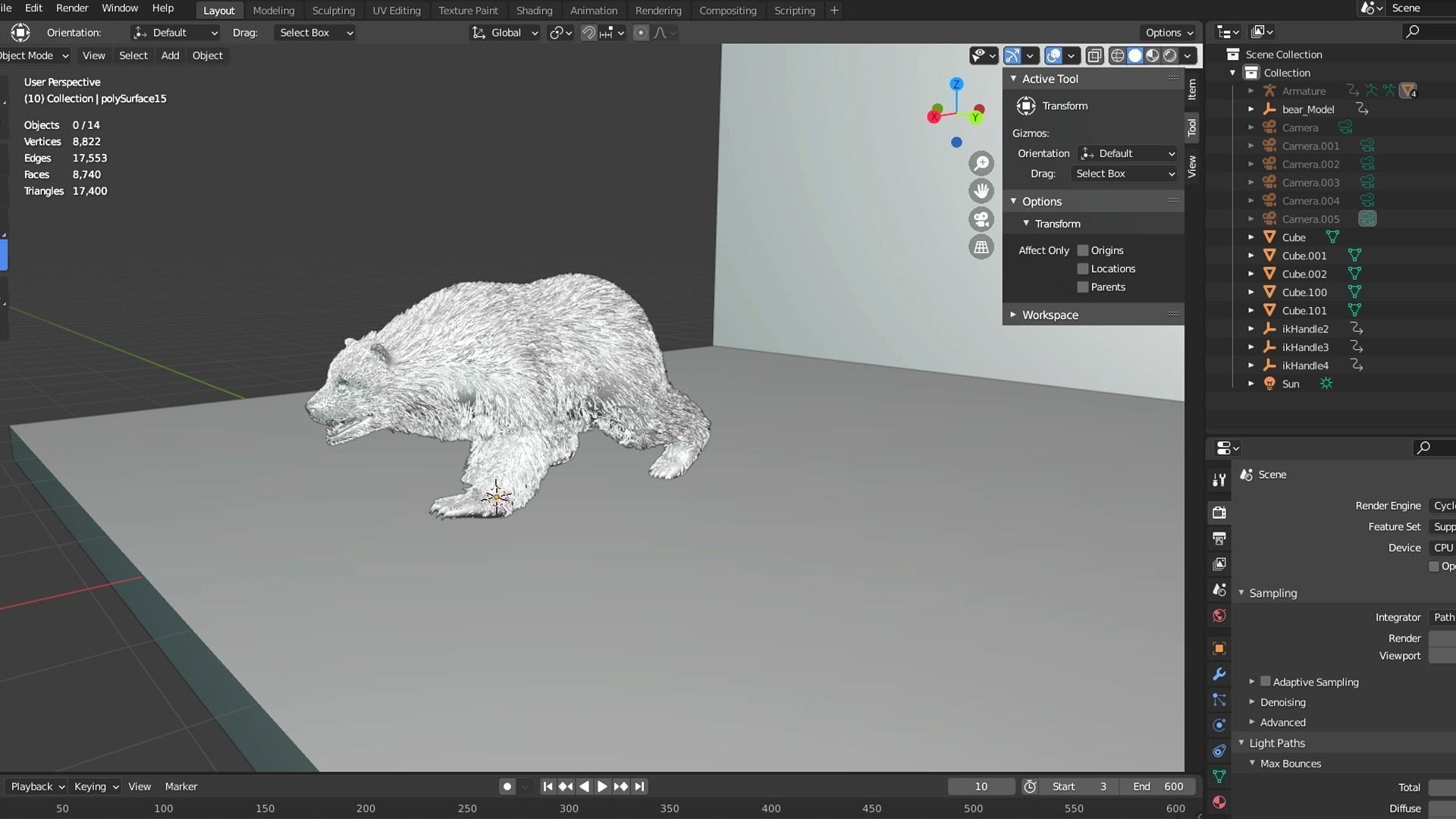 Fur Black Bear animated Low-poly 3D model_14