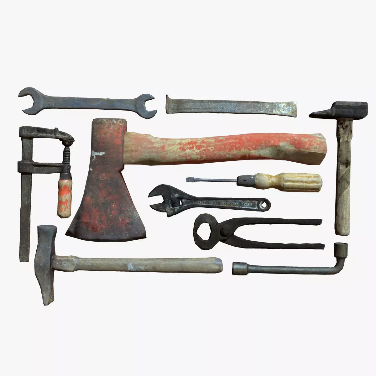 tools hammer wrench clamp Low-poly 3D model_0