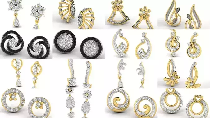 100 Women earrings 3dm render detail  3D Model Collection