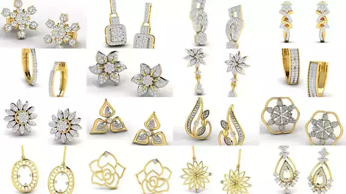 100 Women earrings 3dm render detail  3D Model Collection