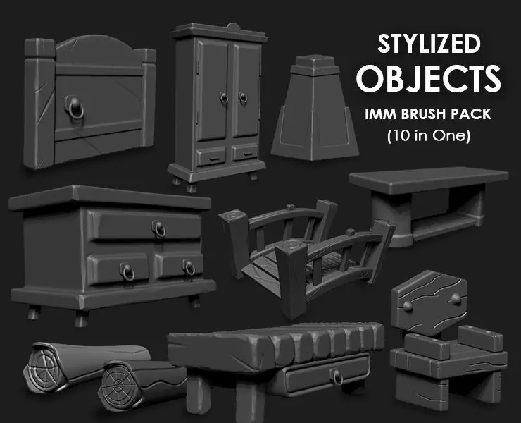 Stylized Objects IMM Brush Pack 10 in One 3D model_0