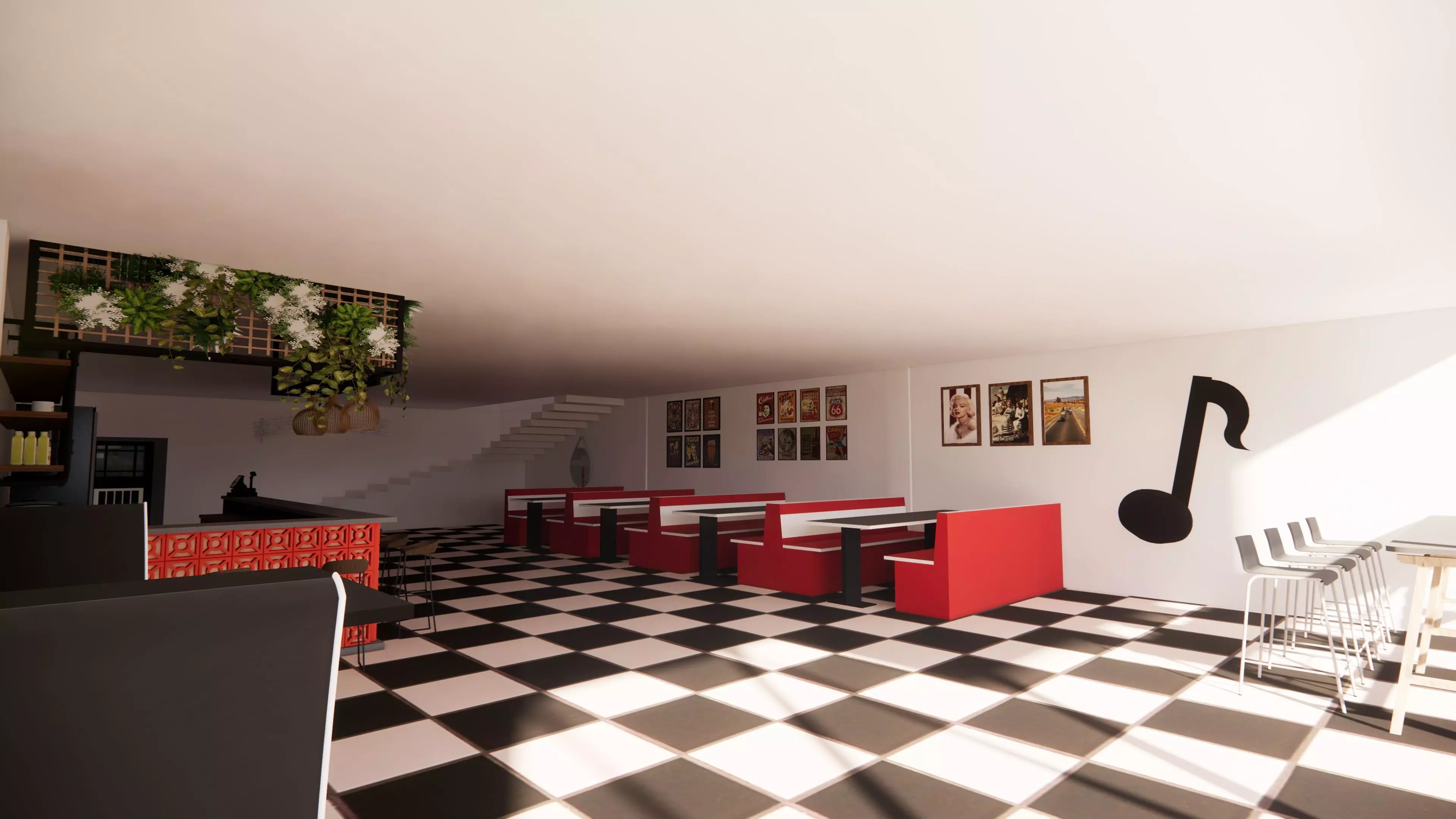 Coffee Shop with Vintage and Modern Design 3D model_0