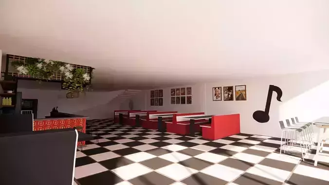 Coffee Shop with Vintage and Modern Design 3D model