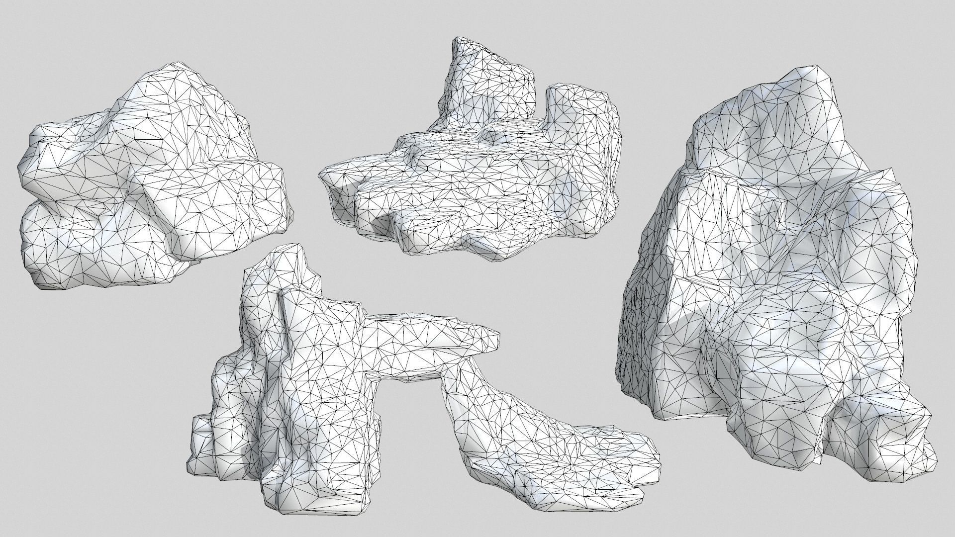 Rock Set with grass Low-poly 3D model_2