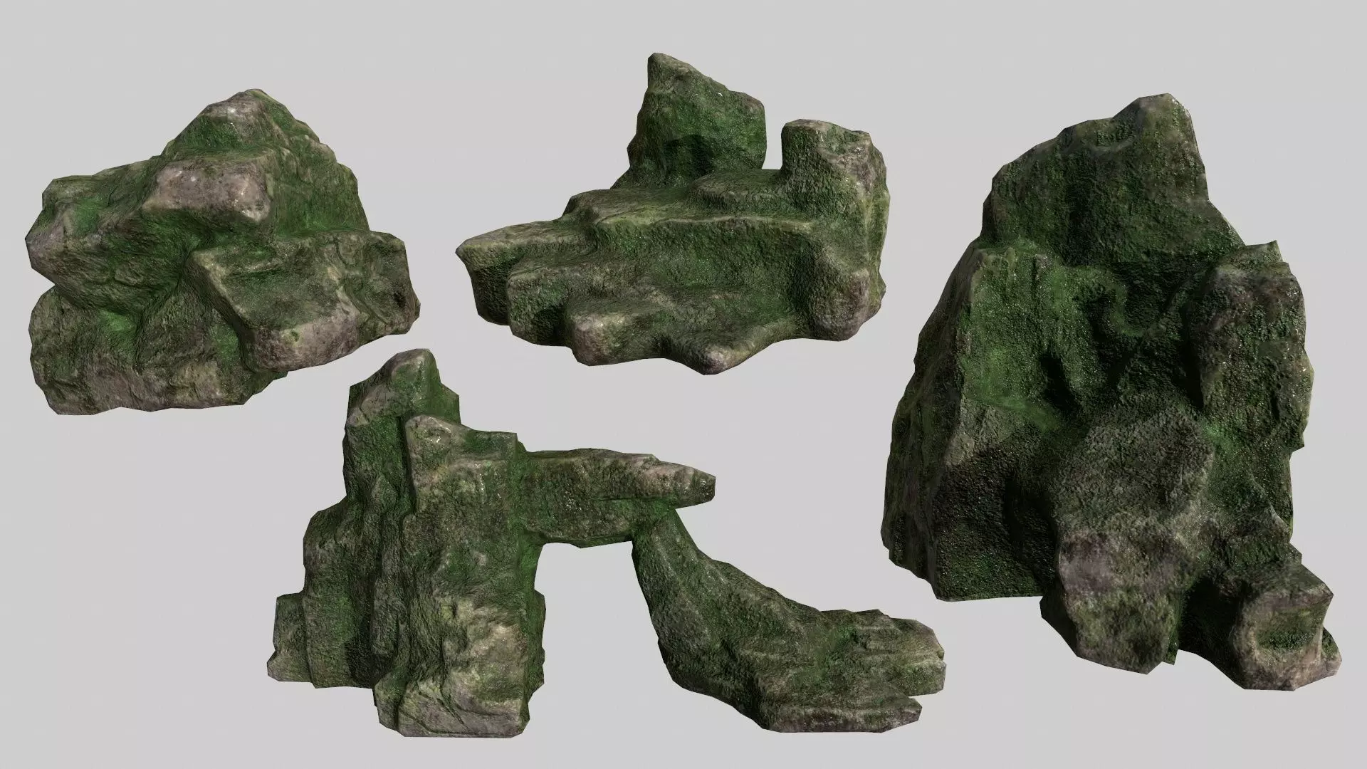 Rock Set with grass Low-poly 3D model_0
