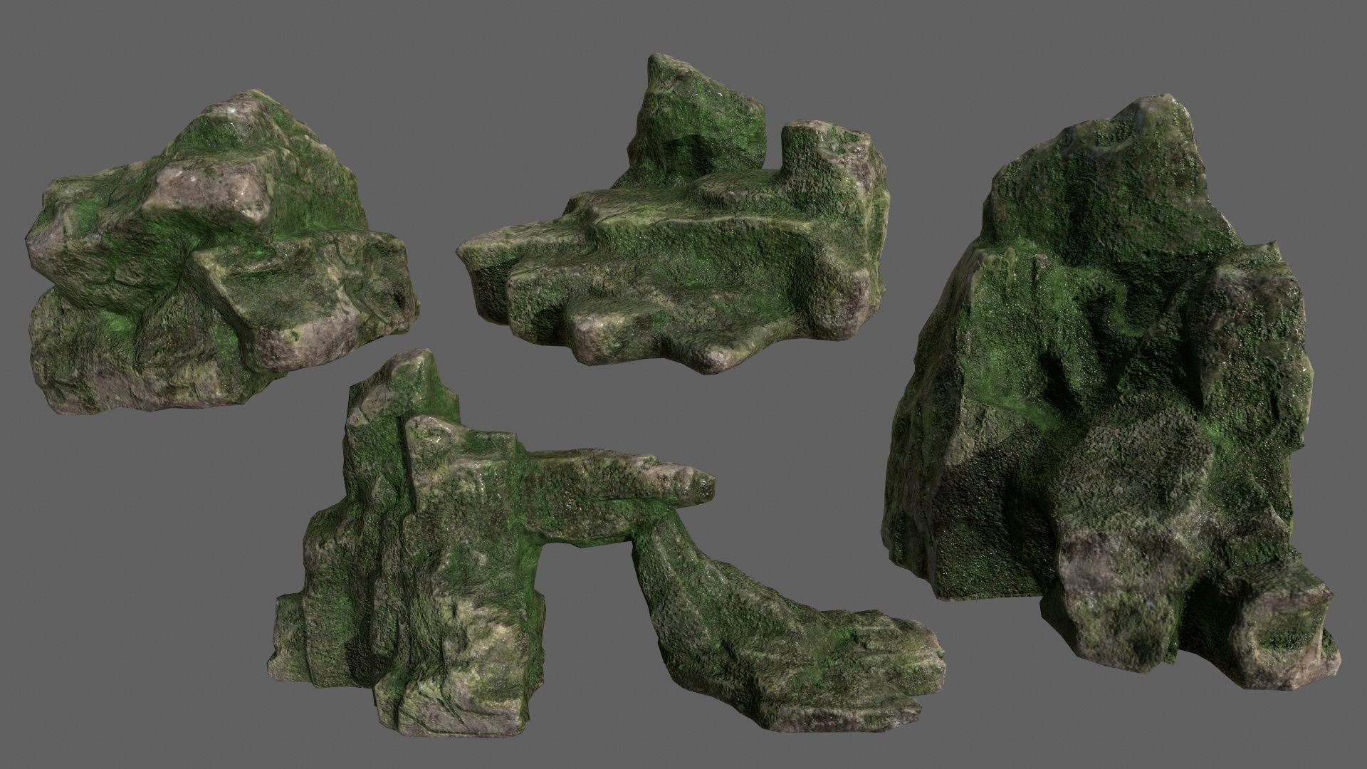 Rock Set with grass Low-poly 3D model_1