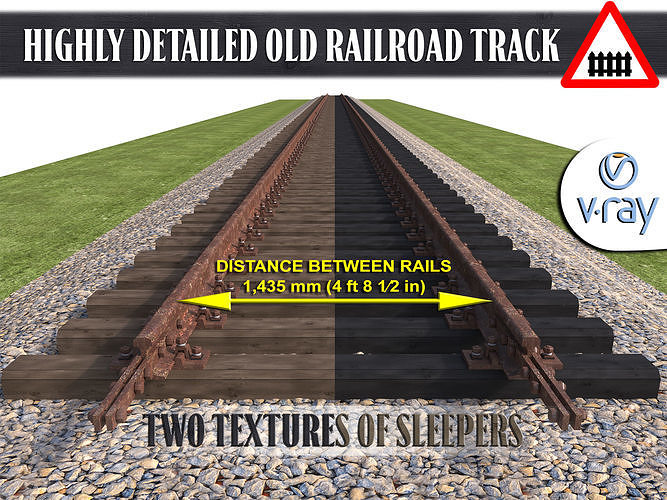 Old railway on wooden sleepers 3D model