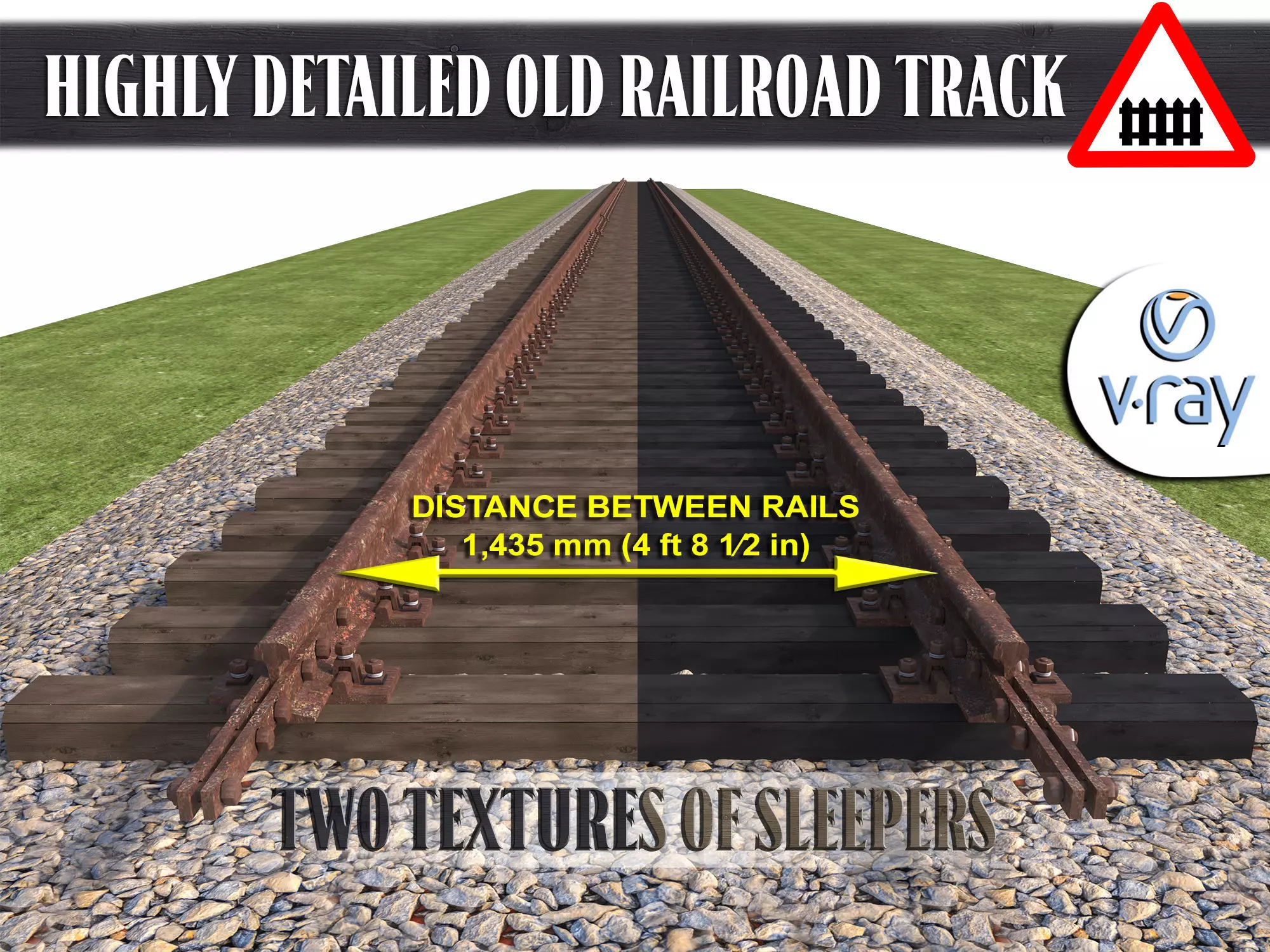 Old railway on wooden sleepers 3D model