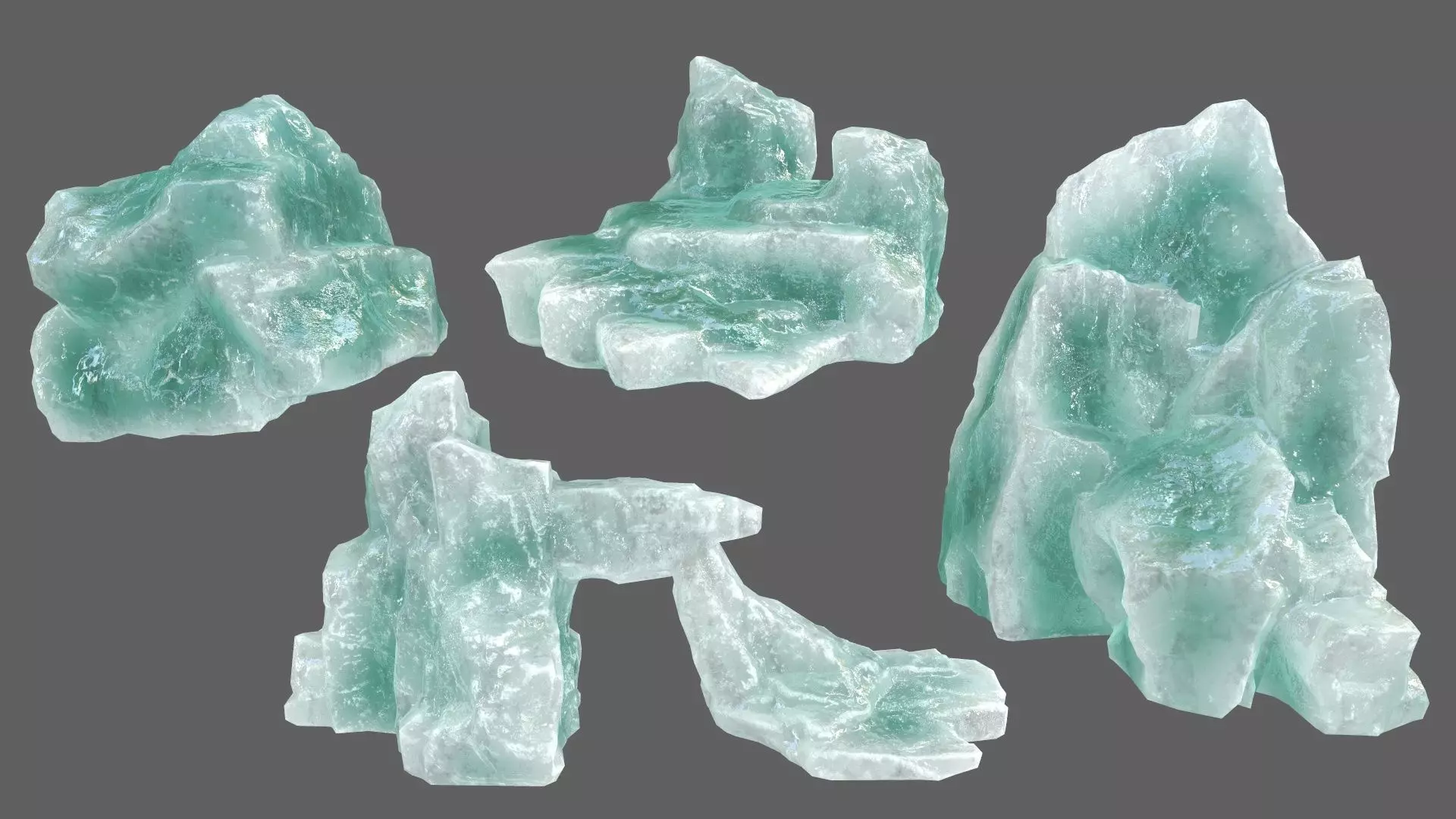 Ice Set piece of aquamarine Low-poly 3D model_0