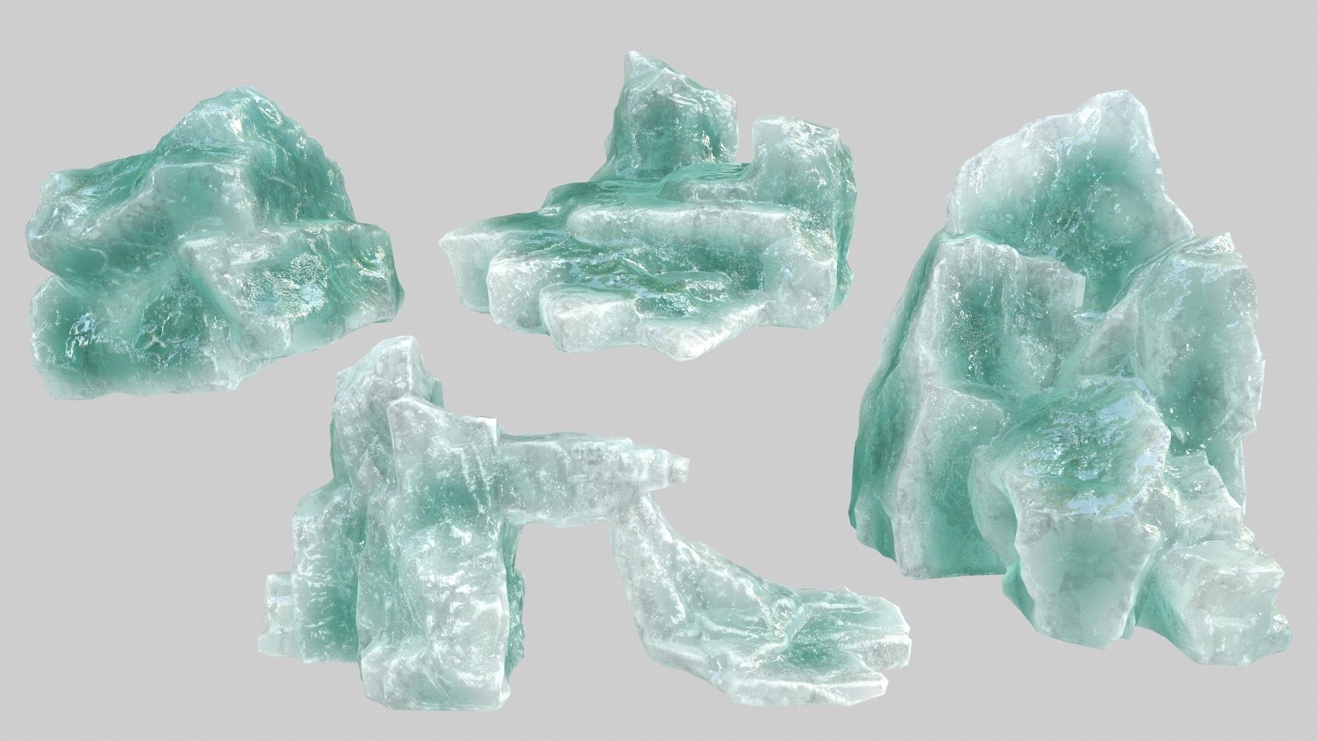Ice Set piece of aquamarine Low-poly 3D model_1