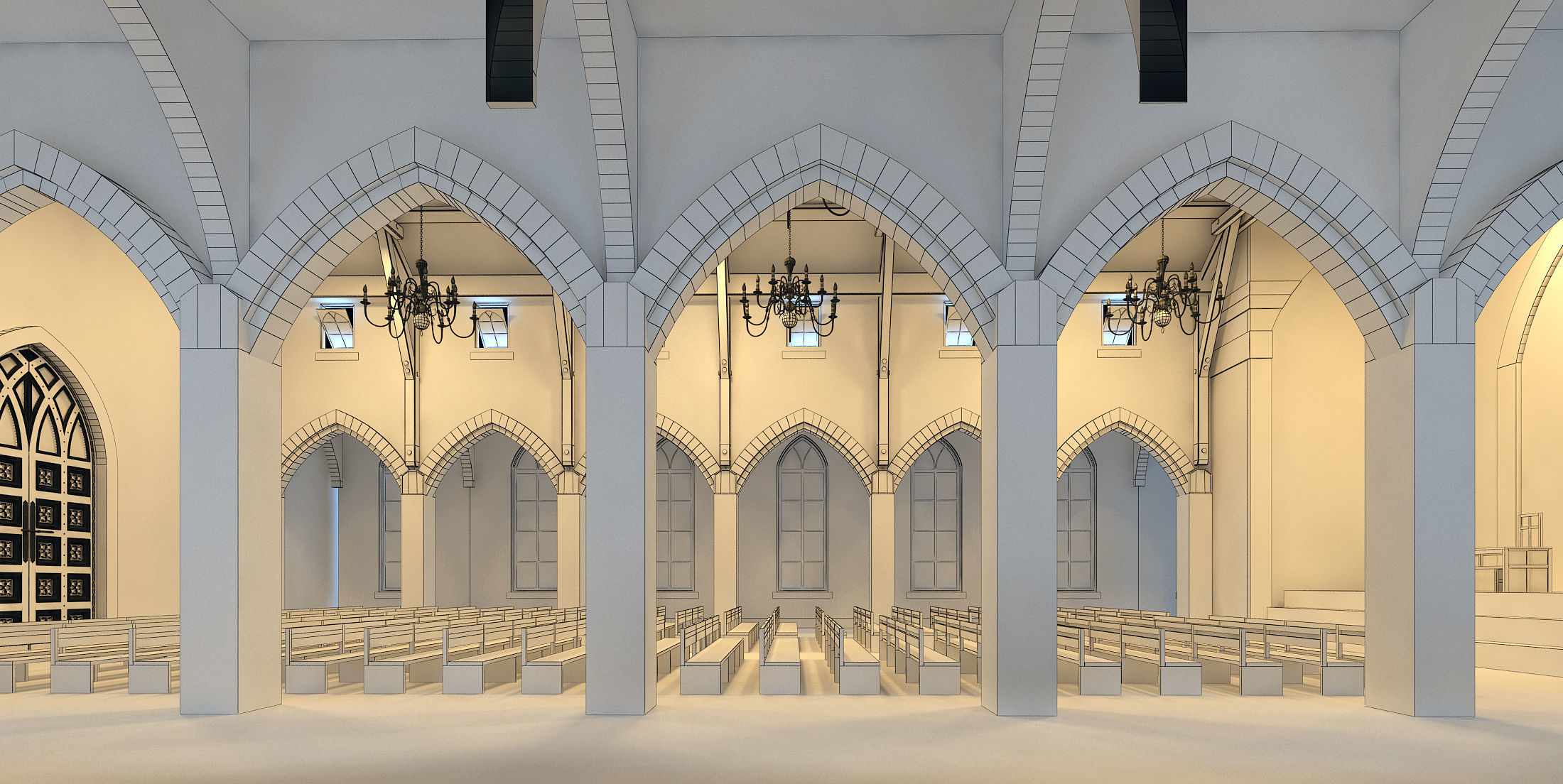 Church inside of with pews 3D model_13