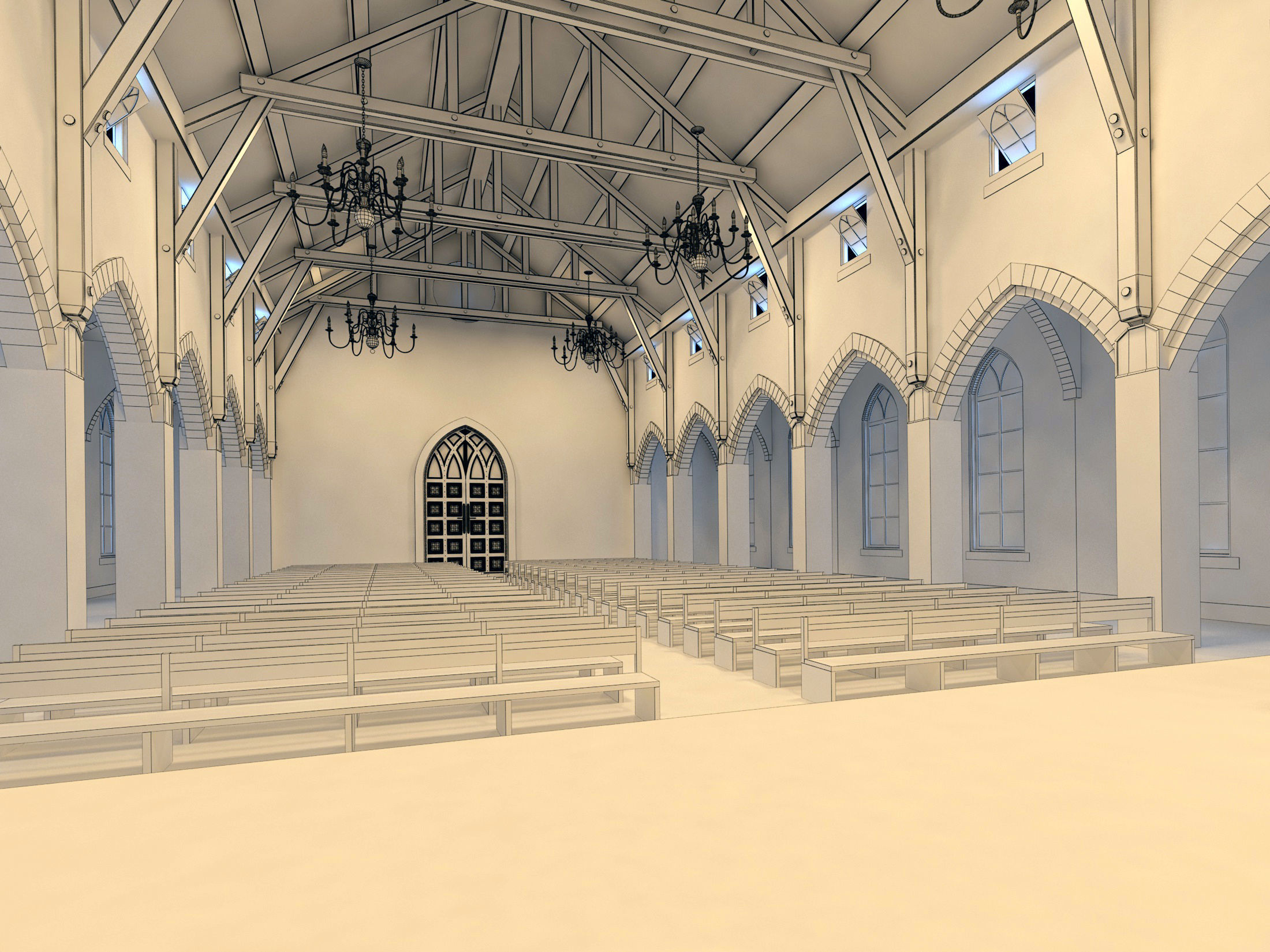 Church inside of with pews 3D model_12