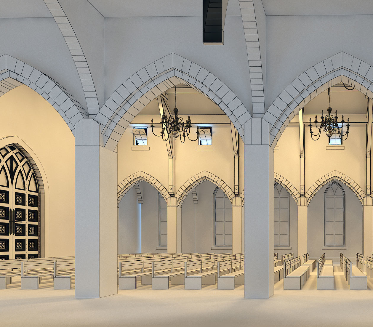 Church inside of with pews 3D model_18