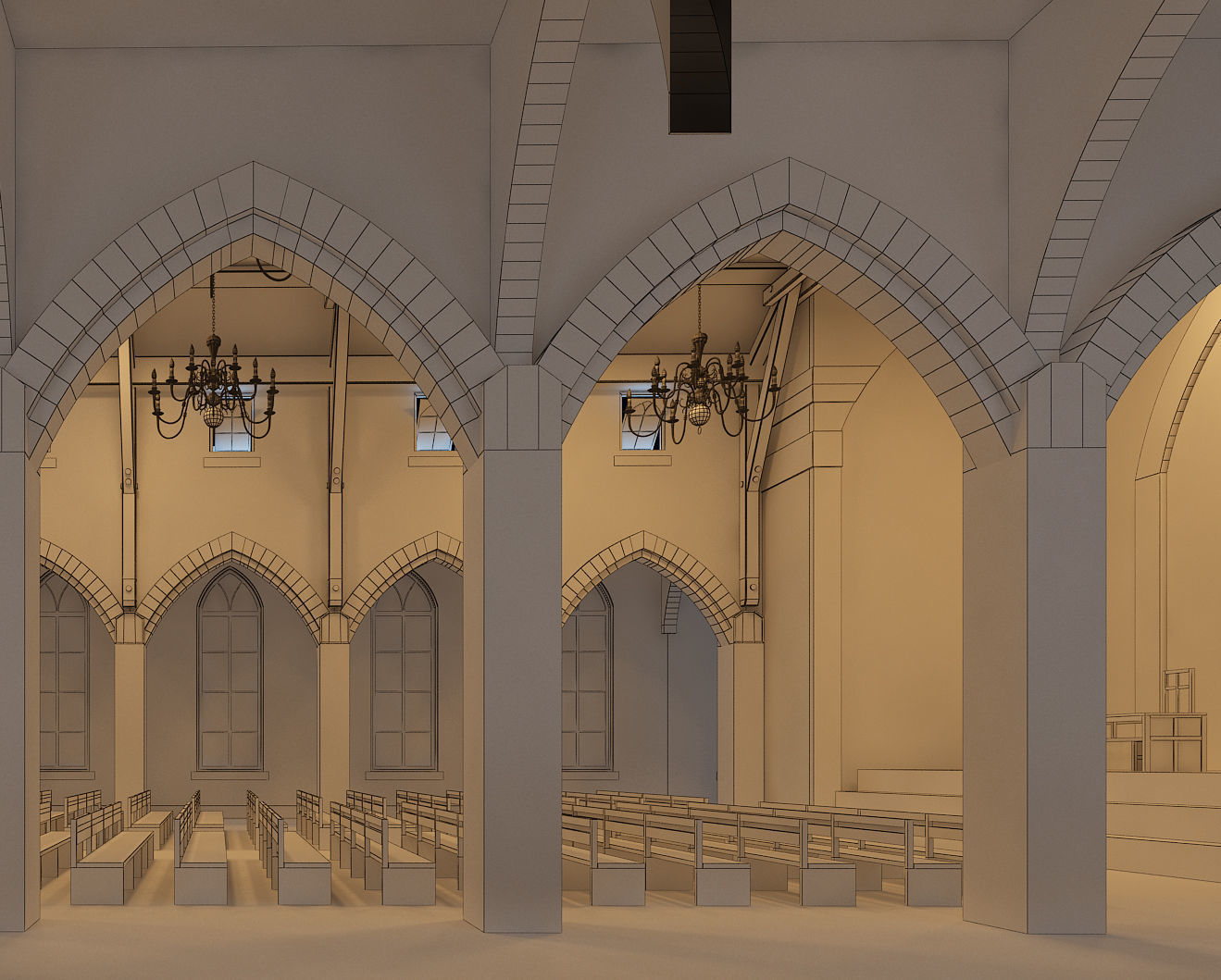 Church inside of with pews 3D model_19