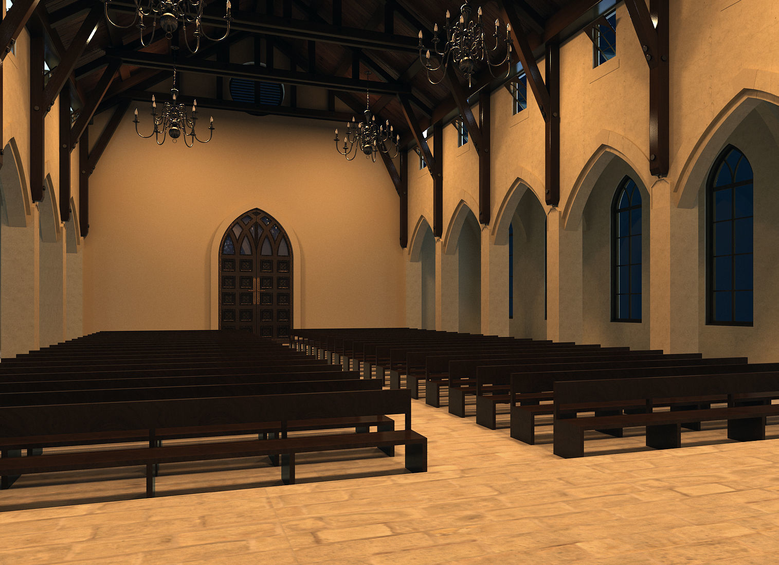 Church inside of with pews 3D model_5