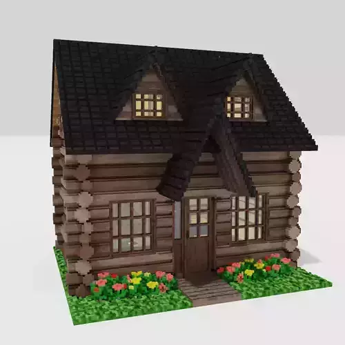 Voxel art cabin 3D model