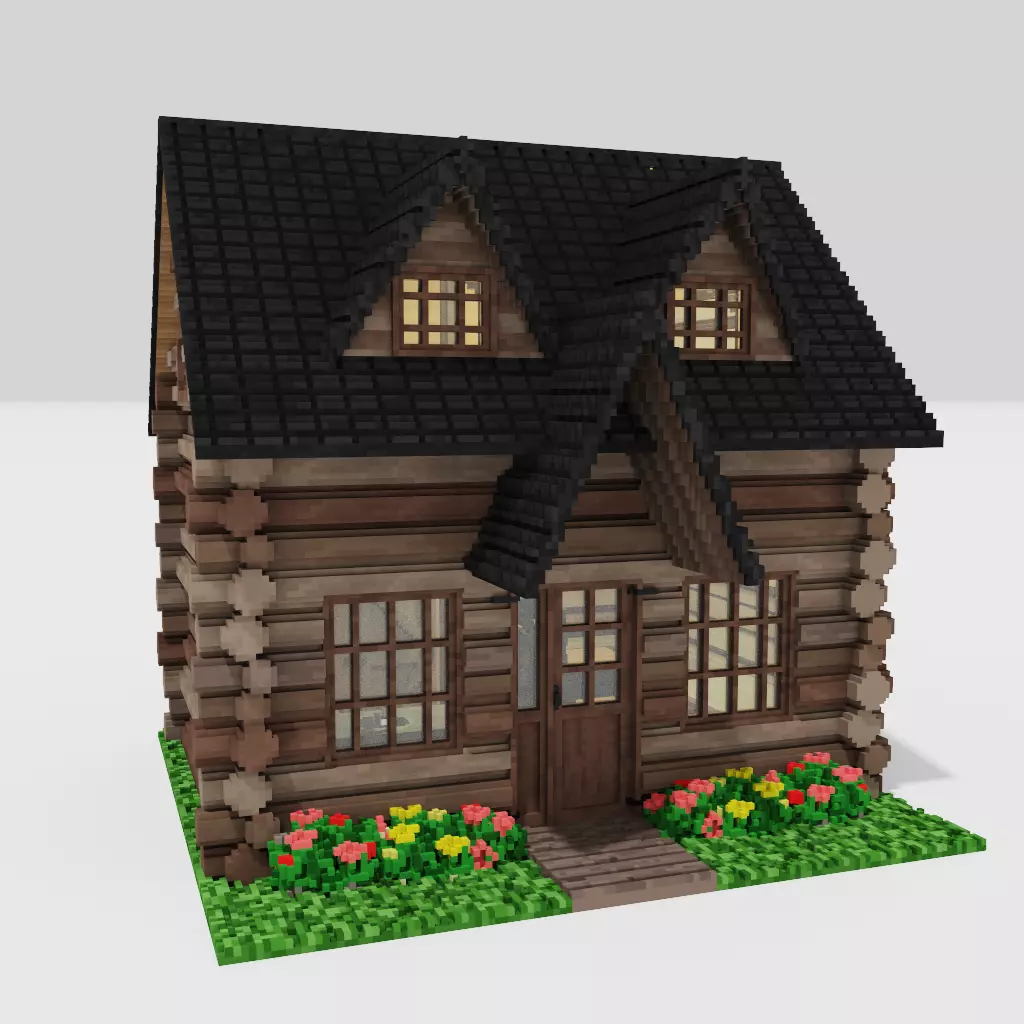 Voxel art cabin 3D model_0