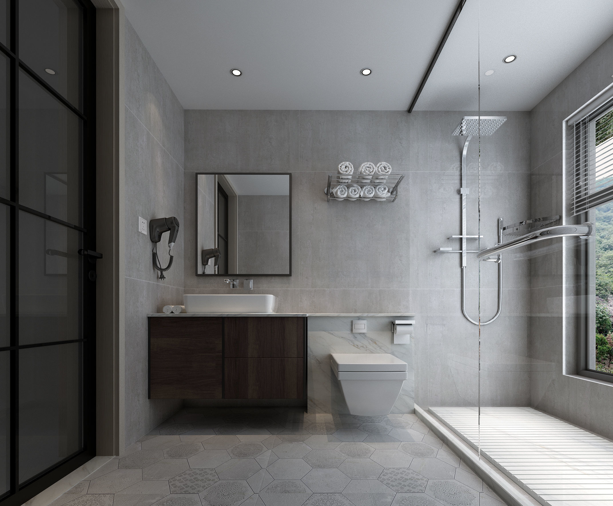 Bathroom modern with glass shower 3D model_1
