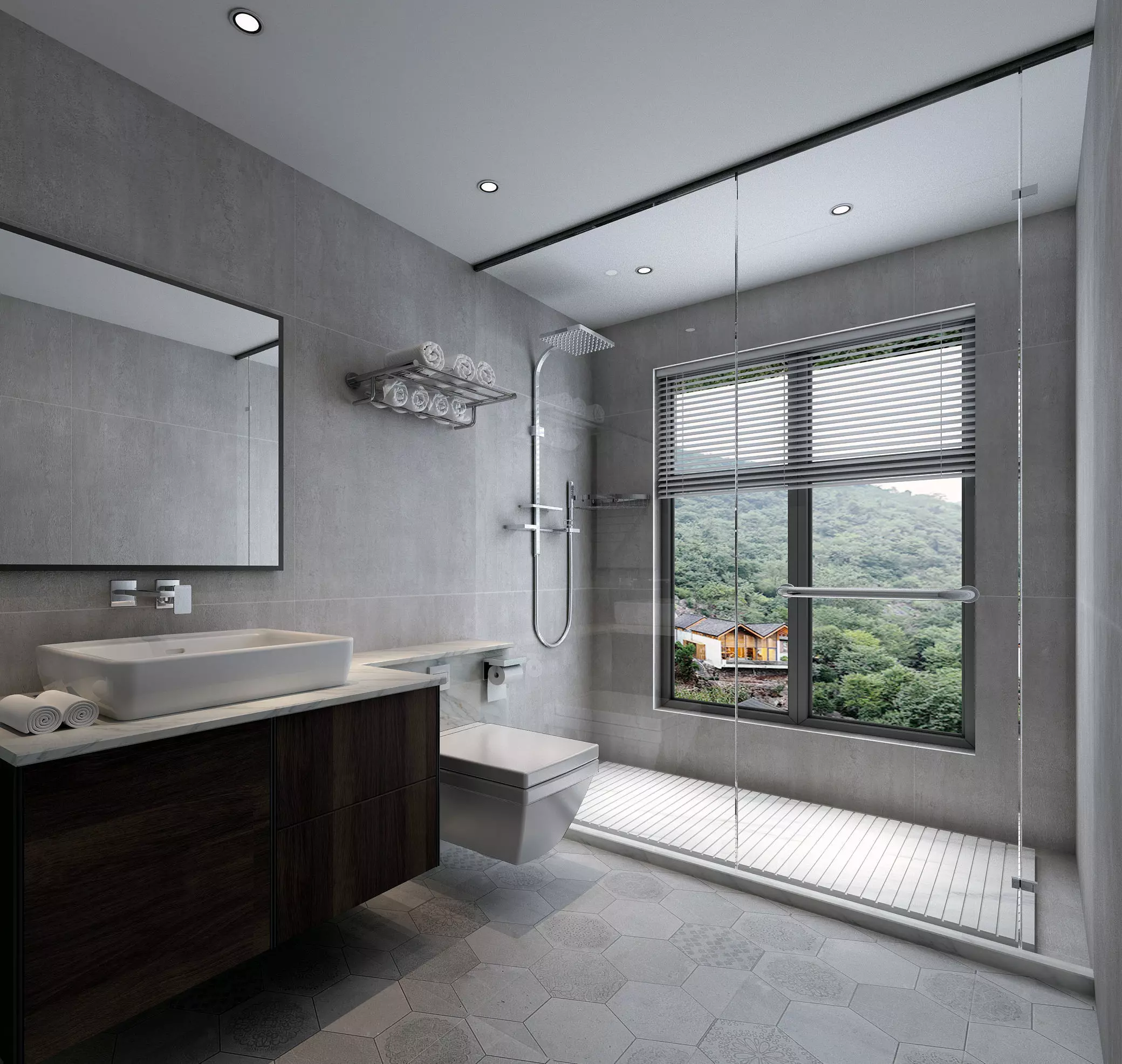 Bathroom modern with glass shower 3D model_0