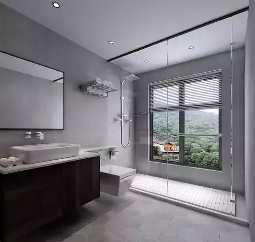 Bathroom modern with glass shower 3D model