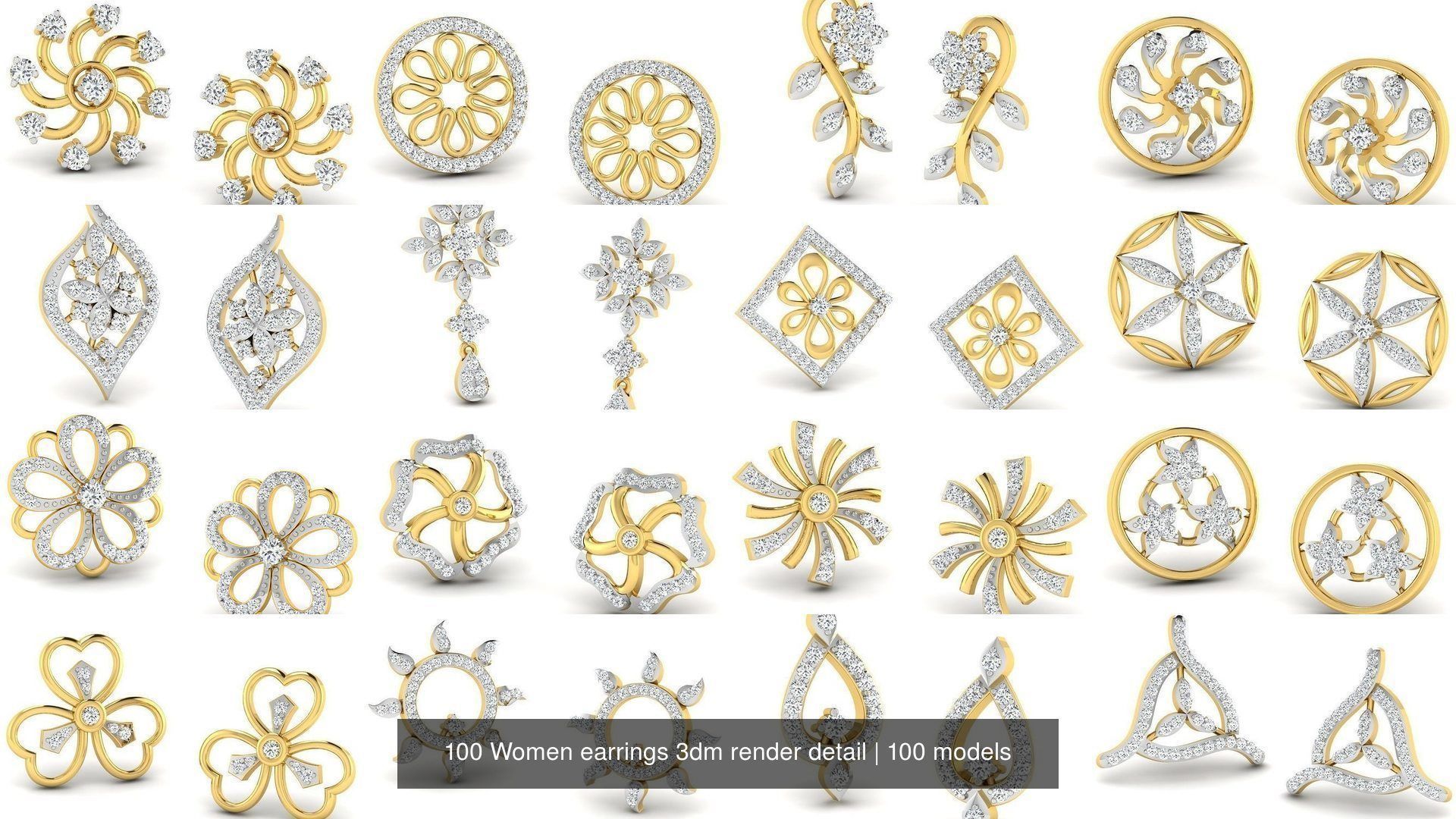 100 Women earrings 3dm render detail