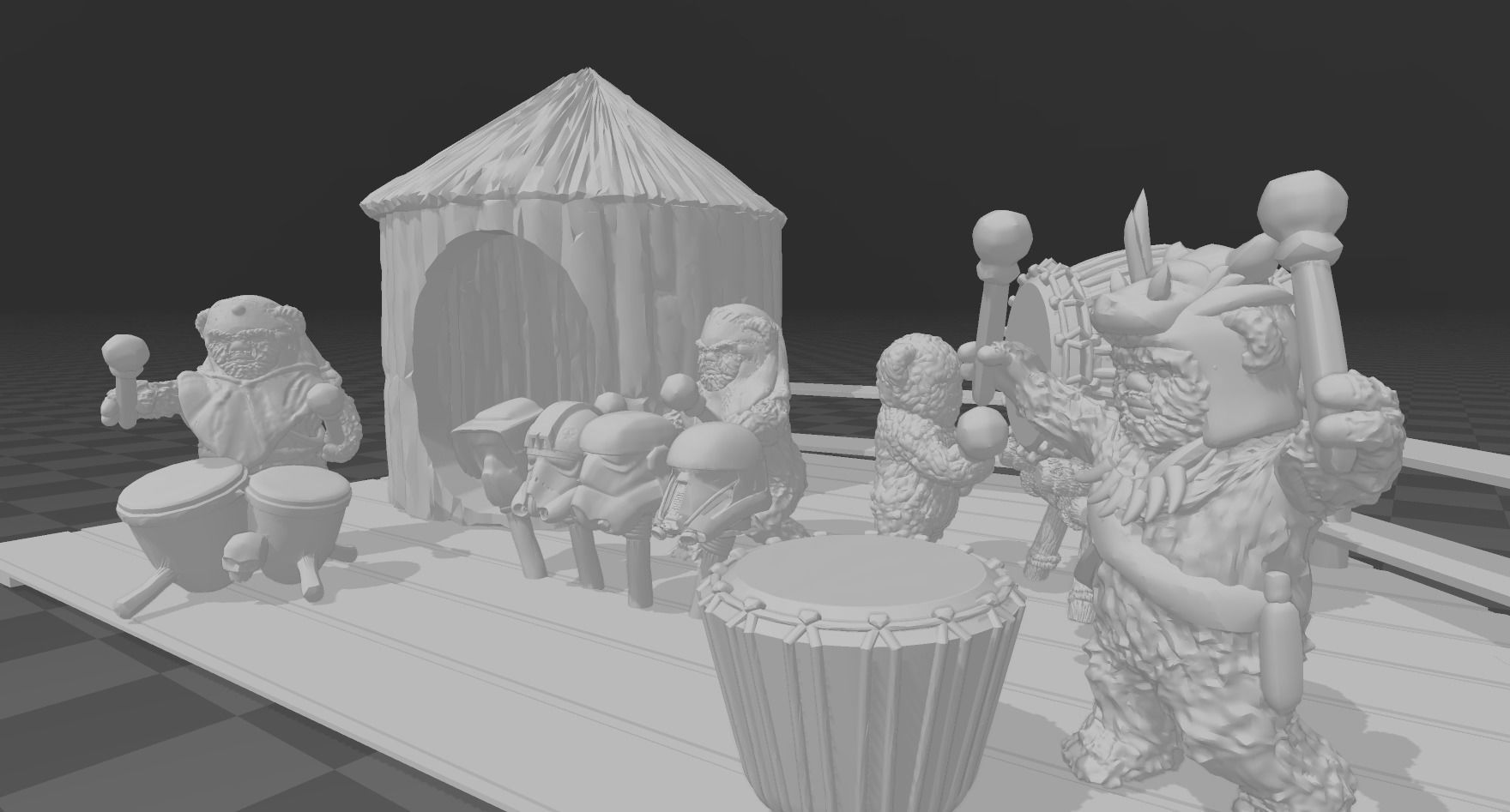 Star Wars Ewok musicians Diorama 3D print model_2