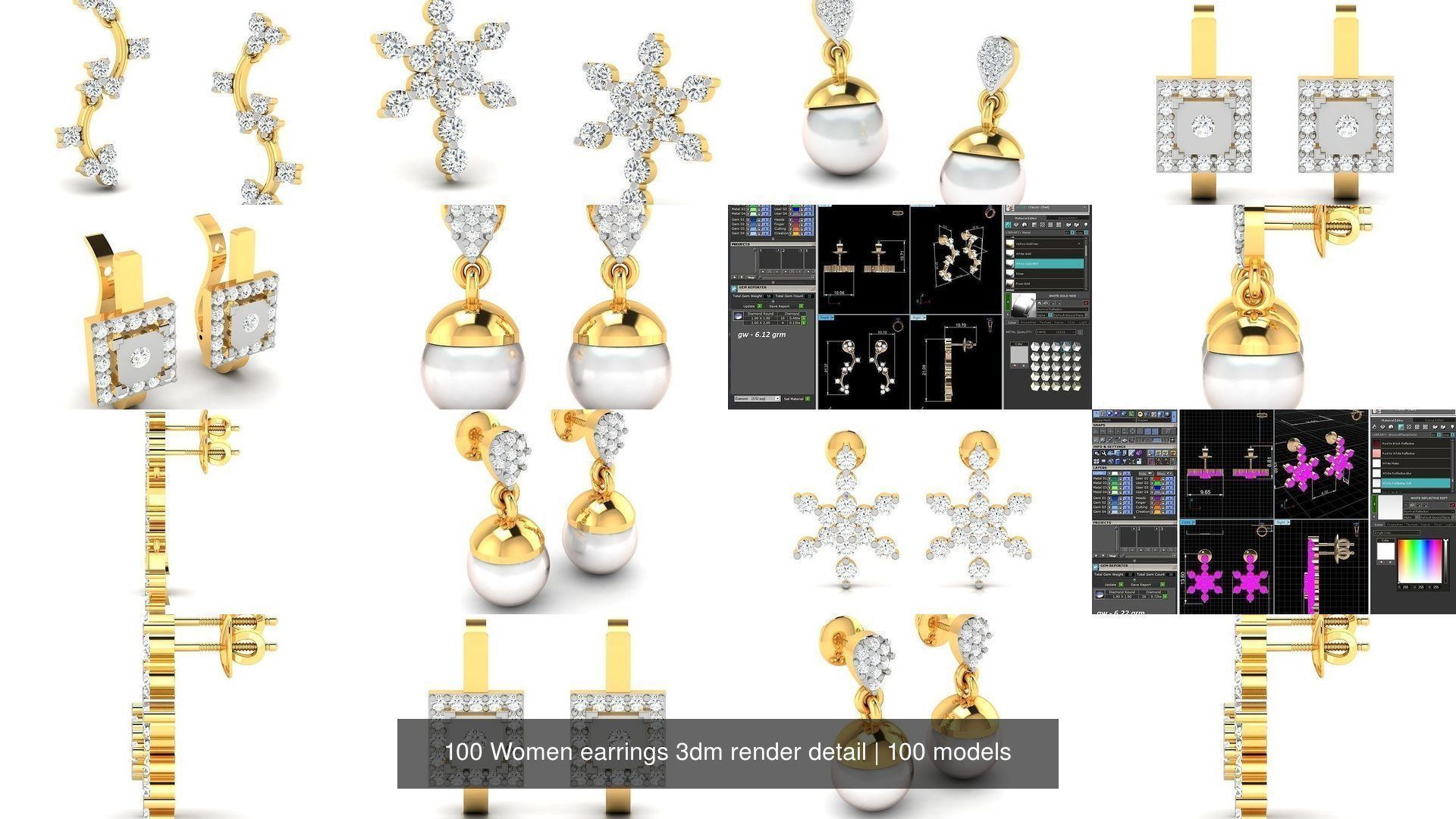 100 Women earrings 3dm render detail 3D Model Collection_12