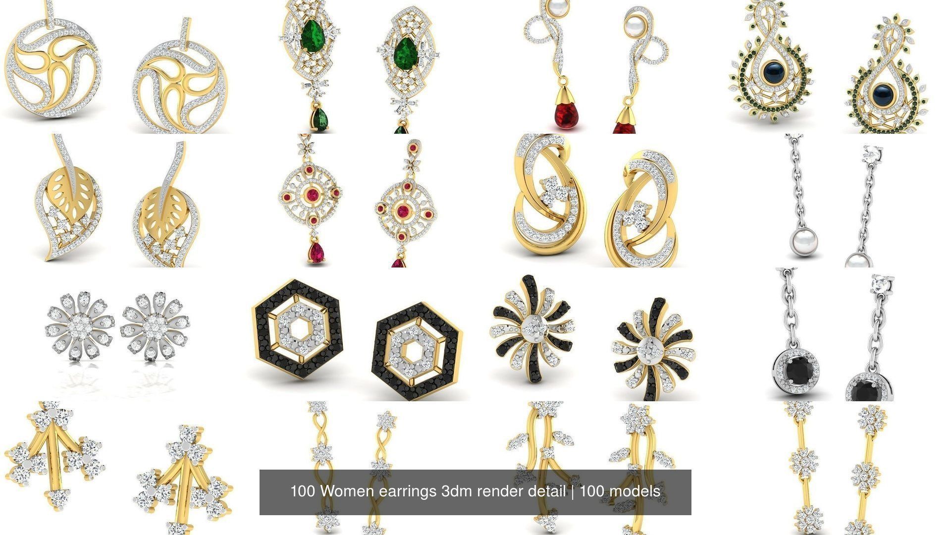 100 Women earrings 3dm render detail 3D Model Collection_10