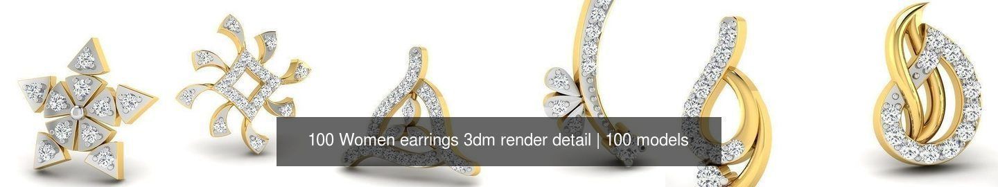 100 Women earrings 3dm render detail 3D Model Collection_4
