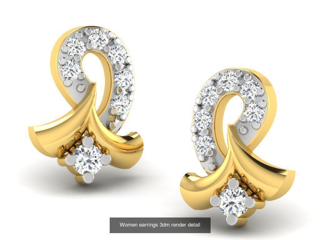 100 Women earrings 3dm render detail 3D Model Collection_63