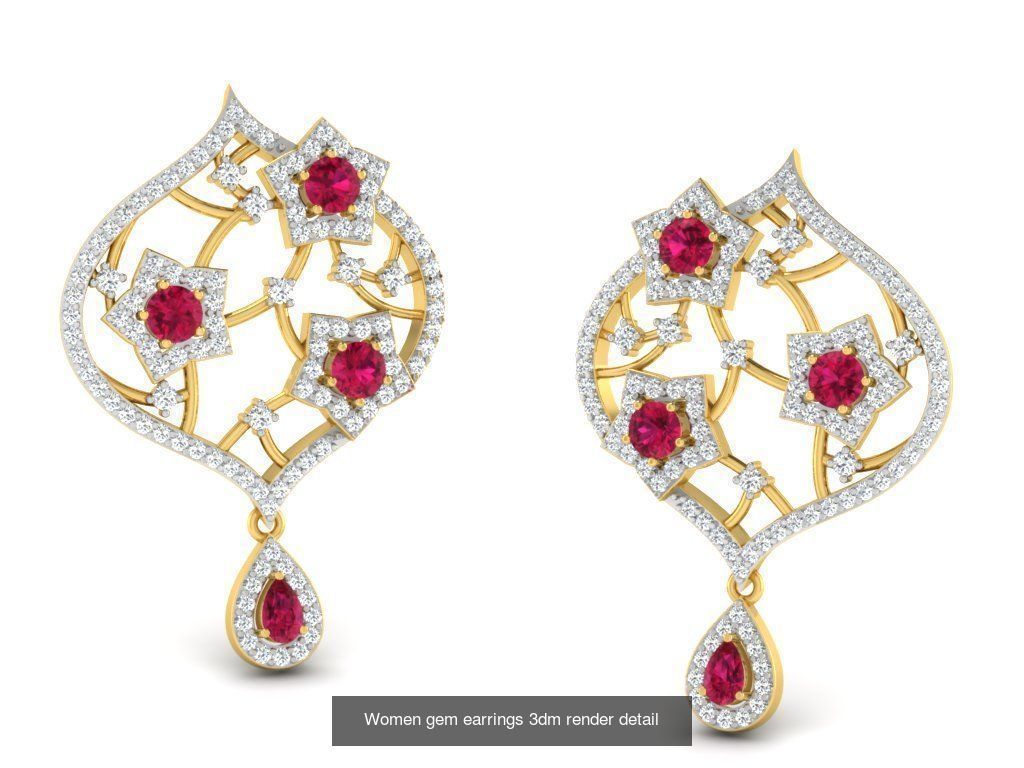 100 Women earrings 3dm render detail 3D Model Collection_92