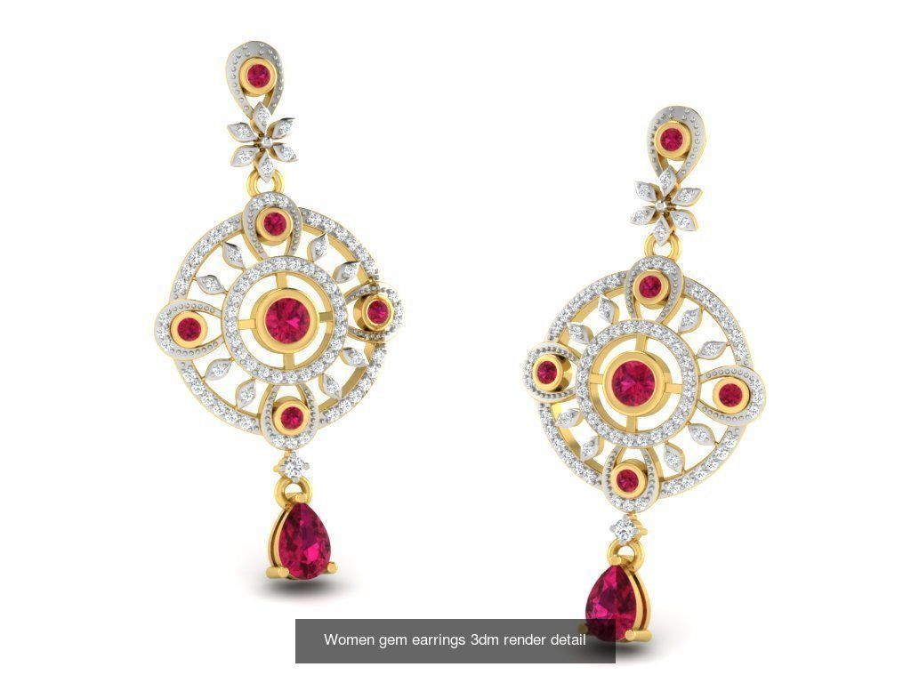 100 Women earrings 3dm render detail 3D Model Collection_98